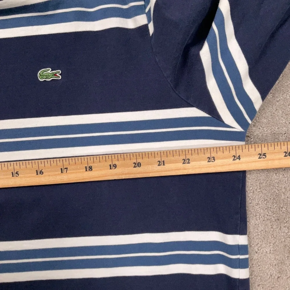 Lacoste T-Shirt Mens 8/3XL Navy Blue Stripe Long Sleeve Regular Fit‎ Preppy